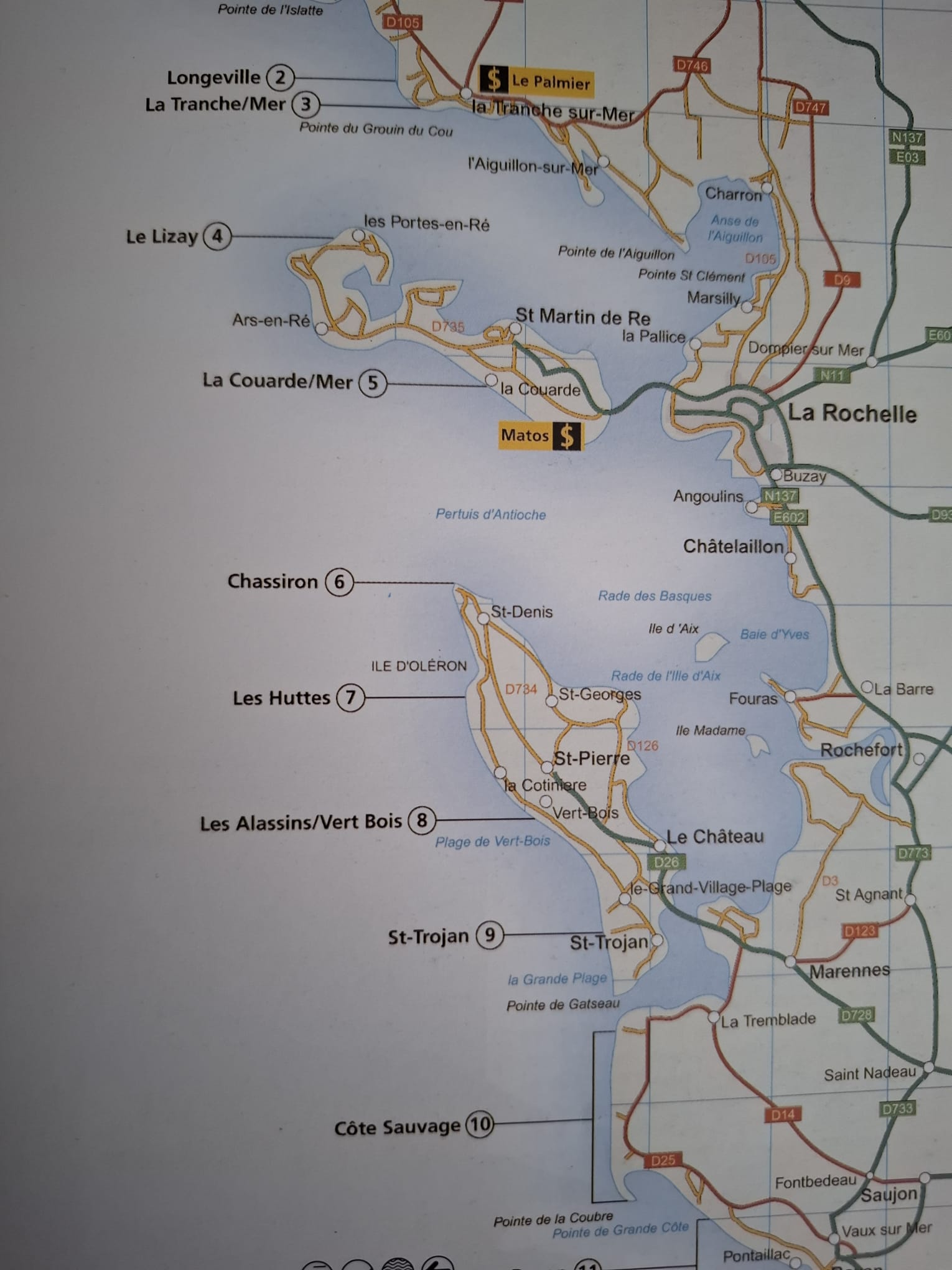 Carte des principaux secteurs de glisse autour de l’île de Ré, d’Oléron, de la Vendée et de la Côte Sauvage